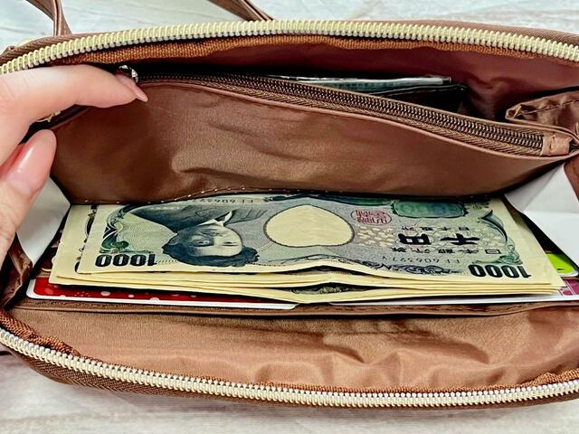 お札はこちらの収納箇所に入れても◎【SNOOPY（スヌーピー）タテでもヨコでも持てる！スマホショルダーBOOK BROWN】