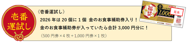 「壱番運試し」＜価格：2,500円（税込）＞【2,500円分のお食事補助券＆グッズが入った「ココイチ福袋2026」12月26日より店頭にて数量限定で販売開始！】