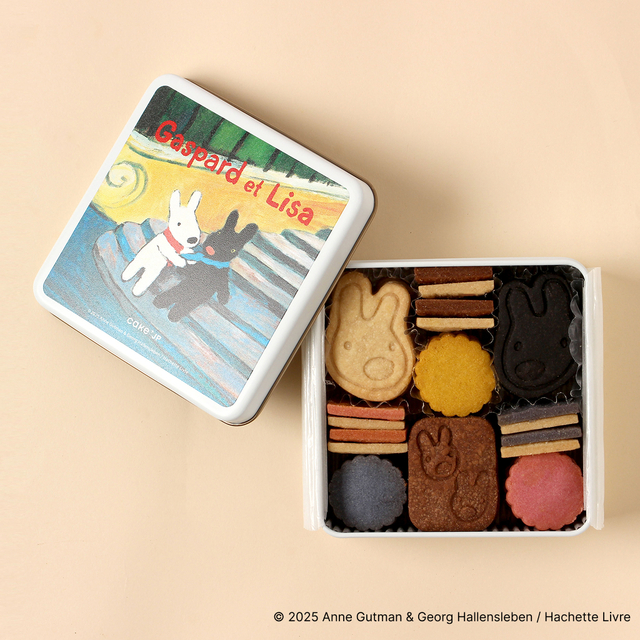 『リサとガスパール』クッキー缶 価格:3,300円(税込)【名作絵本のクッキー缶セレクション by Cake.jp】