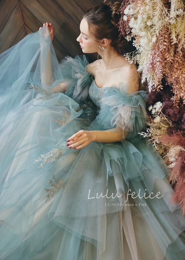 「Lulu felice（ルル・フェリーチェ）」新作ウェディングドレス LU-0154_GreenxPink