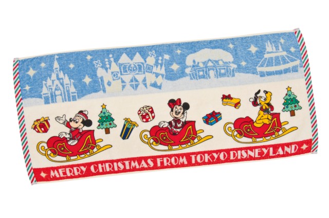フェイスタオル 1,400円｜縦約34×横約80cm｜東京ディズニーリゾート「ディズニー・クリスマス」2019｜販売店舗：東京ディズニーランド「グランドエンポーリアム」