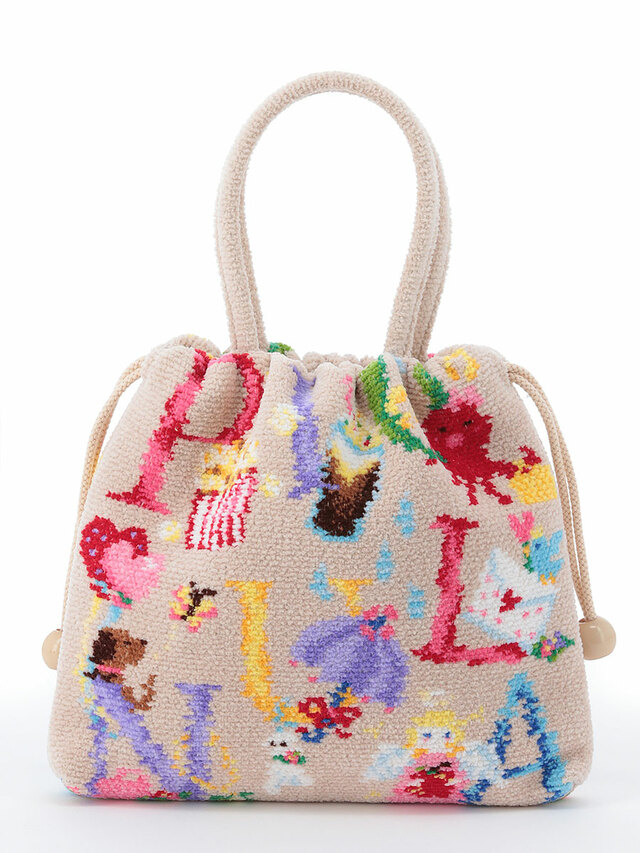 【フェイラー×ピオヌンナル「PIOFUL」】手付き巾着（ベージュ）￥11,000(税込) 約18×21×2cm 持ち手上がり10cm