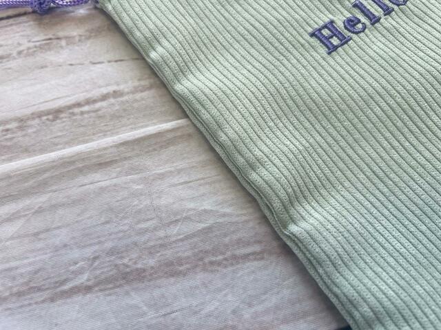 巾着はグリーンをチョイスしました♪淡いグリーンがかわいい〜！