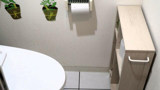 【ニトリ トイレ収納・フィーノ2】正面に配置しても奥行14.8cmなので、便座にはゆったり座れます♪  