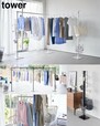 【山崎実業 towerシリーズ新商品】折り畳み室内物干し タワー 2連/L字型やI字型など設置の自由度の高さがポイント◎