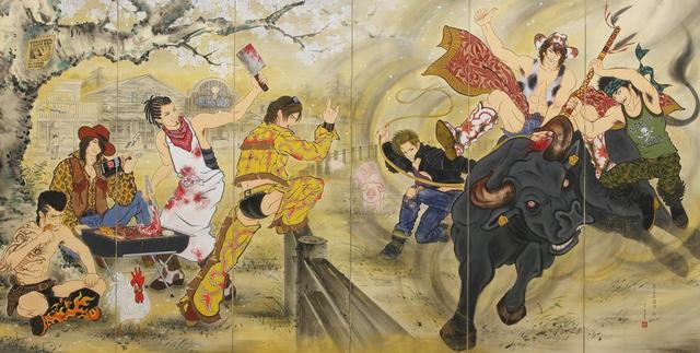 木村了子 《男子楽園図屏風 − EAST & WEST》（右隻） 2011、作家蔵 撮影：宮島径