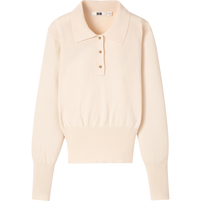 ニットポロシャツ（長袖）オフホワイト