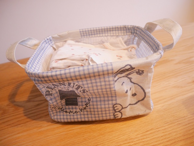 【ベルメゾン　ファブリックボックス2個セット「スヌーピー」】子ども用の肌着もピッタリ収まります