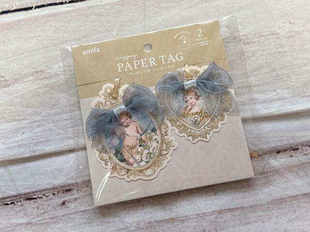 ラッピング用ペーパータグ 2P ロマンティックファンタジー リボン付／税込110円