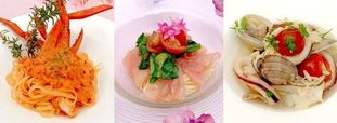 リングイネ グランキオ風、生ハムのカッペリーニ、リゾーニと魚介類のアクアパッツァ