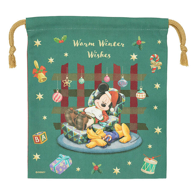 きんちゃく 900円｜東京ディズニーリゾート「ディズニー・クリスマス」スペシャルグッズ｜販売店舗：東京ディズニーランド「ディズニー＆カンパニー」、東京ディズニーシー「ガッレリーア・ディズニー」｜発売日：2024年11月8日（金）