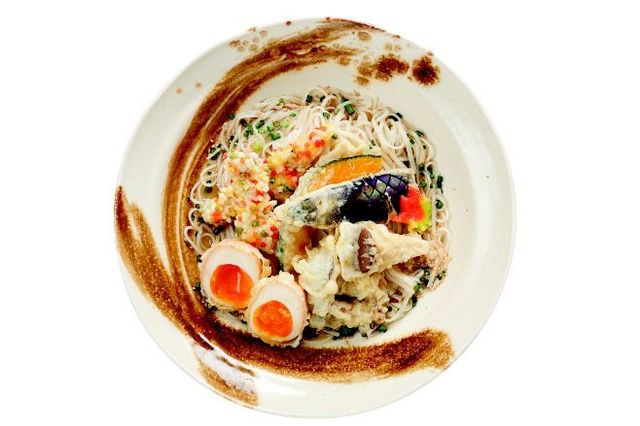 比内地鶏と秋茸「ん」の天ぷら稲庭う「どん」