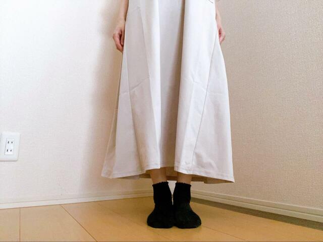 【WORKMAN レディースドライサイドシャーリングスリーブワンピース】身長155cm・Mサイズ着用。丈感は長めです