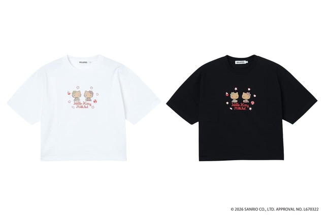 【MILKFED.×ハローキティ】「SUN-KISSED F2F S/S TEE」￥6,600（WHITE,BLACK/ONE SIZE）
