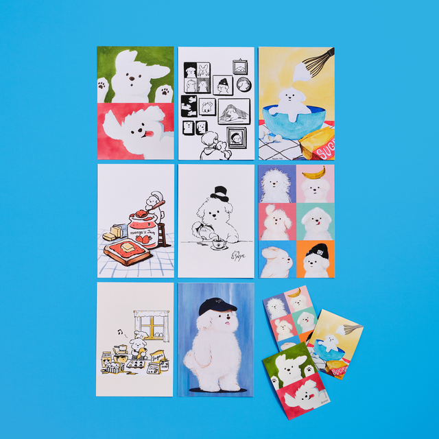 ポストカード8枚セット 1,320円、ステッカー 各385円