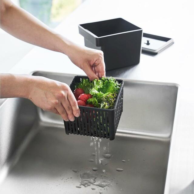 【山崎実業 tower×ベルメゾン】目隠しワゴン電子レンジ・食洗機対応のザル付き保存容器