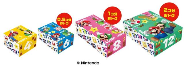 「スーパーマリオ バラエティボックス」<価格:スモール:4個1,280円/6個1,760円/8個2,240円/12個3,200円・レギュラー:4個1,680円/6個2,310円/8個2,940円/12個4,200円>【【サーティワン】マリオの無敵アイテム「スーパースター」がアイスになった!「ルイージのデコケーキ」にはチョコのテレサ付き!】