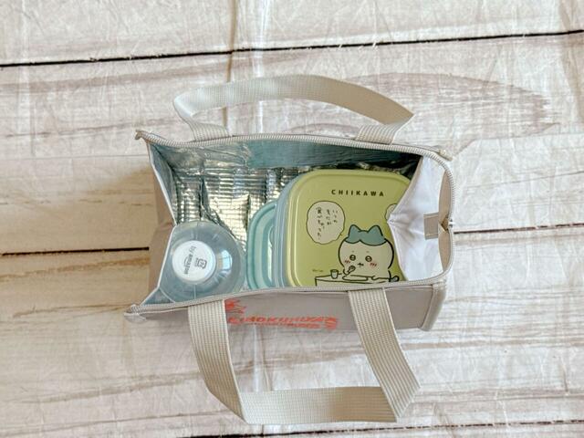 550mlのペットボトル1本とお弁当箱やタッパーをイン。ピクニックにも持って行けそう♪