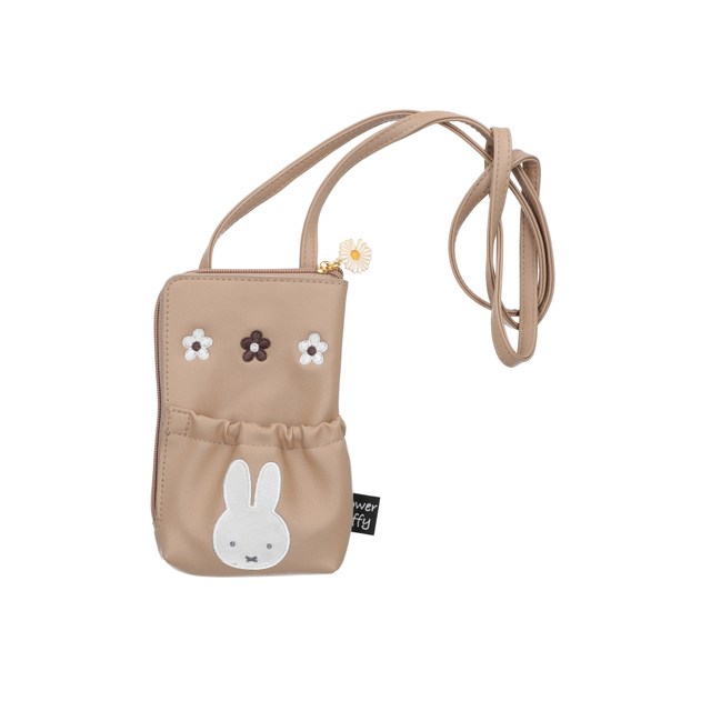 【フラワーミッフィー ほわほわマスコットといっしょ  おでかけスマホショルダーバッグ】（モカ）