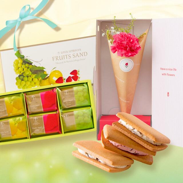 銀座千疋屋フルーツサンド お花付きギフト 3,980円(税込)