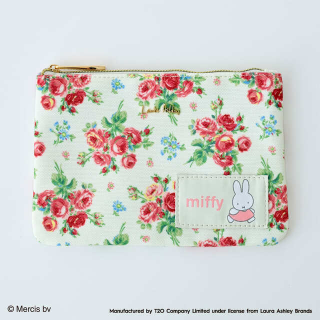 「ミッフィー ローラ アシュレイ フラットポーチ」アイボリー　￥3,465