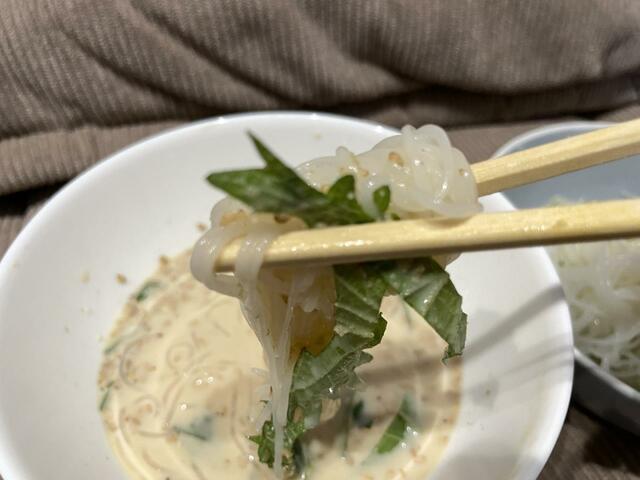 【こんにゃく素麺×ピリ辛豆乳】つるつるの麺に絡むつゆが美味しい！