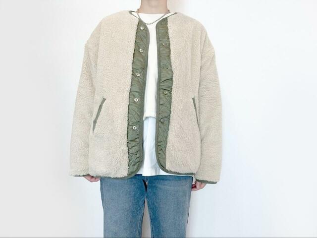 【coca ウォッシャブル キルティングリバーシブルボアブルゾン】同じアイテムでも、ボアジャケット風に着ると印象がガラッと変わります