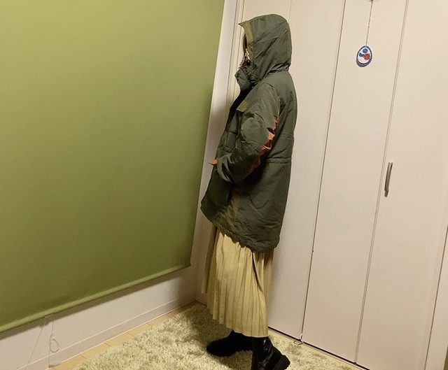 【ワークマン レディース撥水ウォームマウンテンパーカー】フードを被れば頭もあたたかい