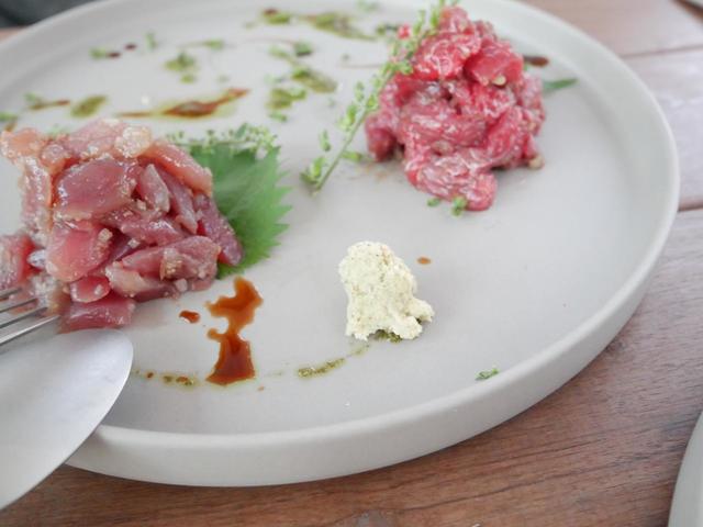 豊洲市場　相馬水産より鮪希少部位のマリナート　静岡県産の本わさび　愛知県産の大葉