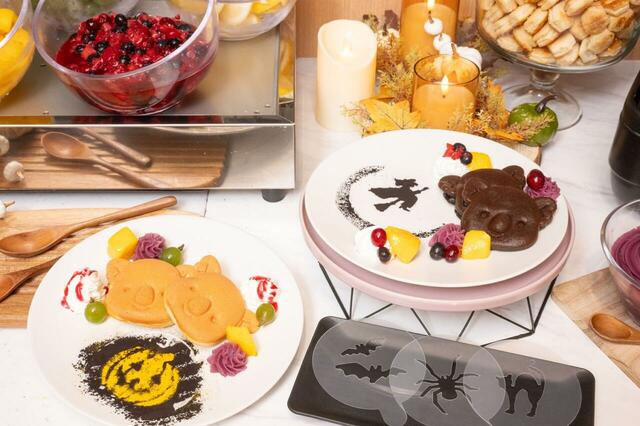 粉糖を使ったステンシルデコレーション(イメージ)「朝から甘やかしビュッフェ~秋のハロウィンスタイル~」がテーマの朝食ビュッフェ※イメージ【ロッテシティホテル錦⽷町のハロウィンメニュー】