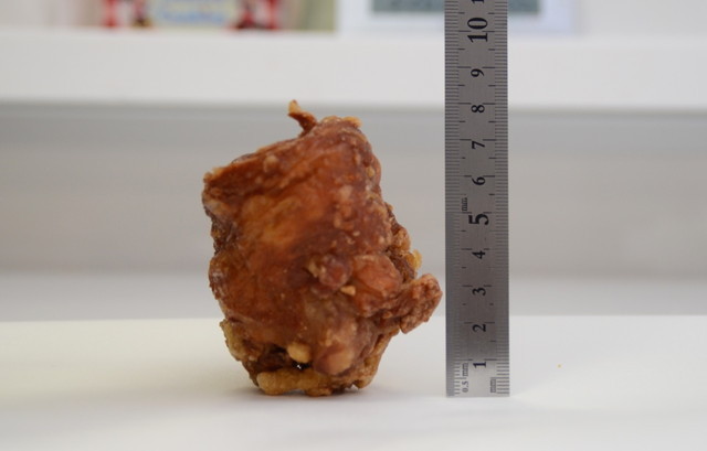 『日本亭』唐揚げ弁当／高さをはかってみる