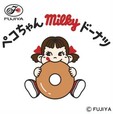 店内商品の税込1,000円以上購入でもらえる「ペコちゃんmilkyドーナツステッカー」のデザインイメージ