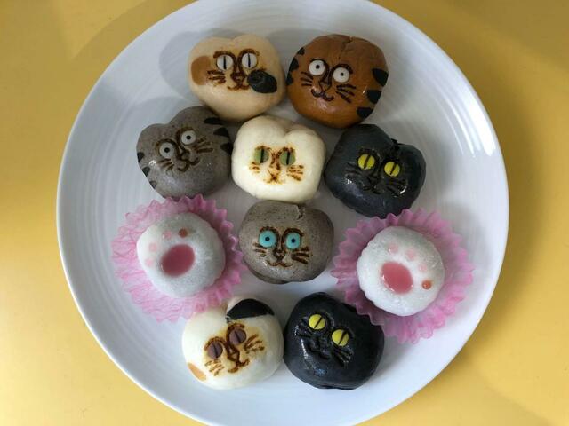【招福猫子（ねこ）まんじゅう】いろんな種類のかわいい猫が勢ぞろい！