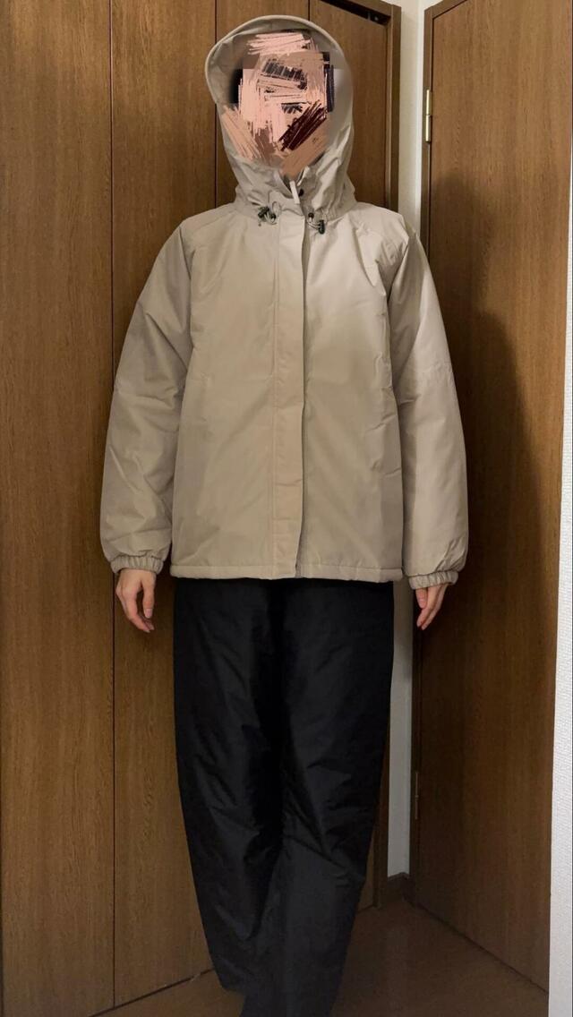 【ワークマン　WEB限定レディース防水防寒レインスーツ】身長170cm・Lサイズ着用。少し大きめの作りなのかアウターはぴったりのサイズでした
