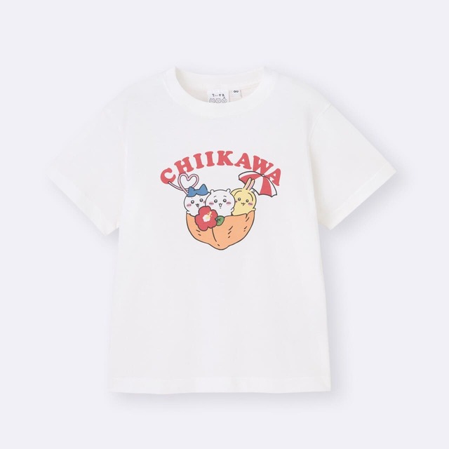 【ちいかわ×GU】「KIDS(男女兼用) グラフィックT CHIIKAWA」990円／キッズサイズのTシャツの展開もあります