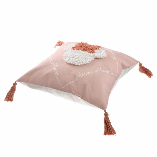 ミニー クッションカバー/価格3,520円 (税込)/サイズ：縦約45×横45(cm)、素材：側地(コットン)／装飾･フリンジ(ポリエステル･コットン･レーヨン)＊縦45×横45(cm)のクッション用