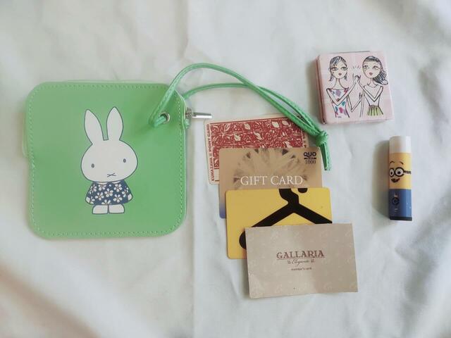 リップ、コンパクトミラー、カードも入った