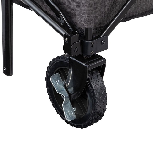 【コールマン / アウトドアワゴン（ヘザーブラック）】タイヤには積み下ろしの際にも安全で便利なストッパー付き