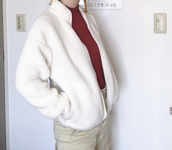 【無印良品】ストレッチボアフリースジャケット婦人Ｍ～Ｌ／丸みを帯びたフォルムで見た目にもあったかい