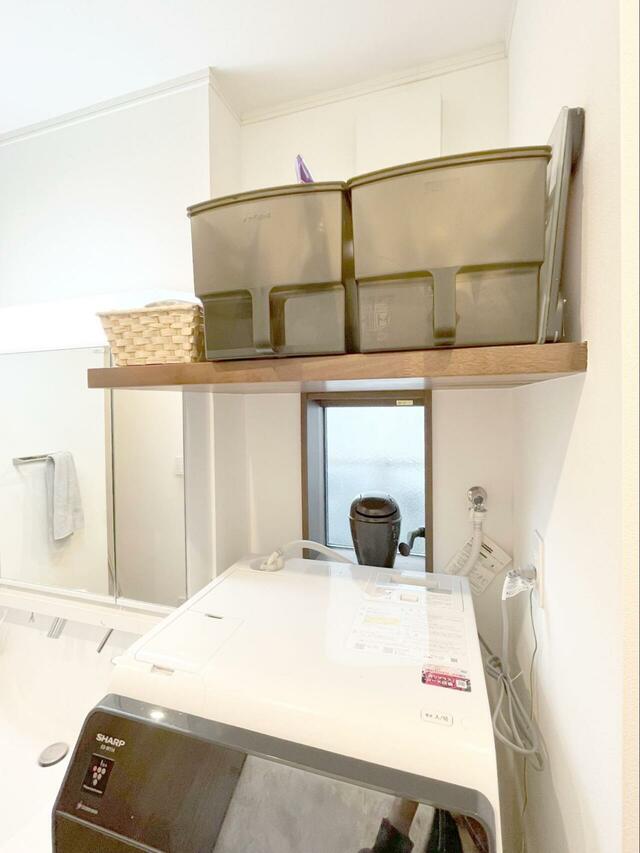 【3COINS 吊り戸棚ボックスワイド】ただボックスに各アイテムを詰めただけで、こんなにスッキリ！