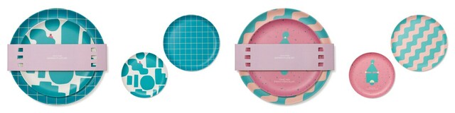 「SQUID GAME バンブープレートセット」グリーン／ピンク　各1,200円（税込）