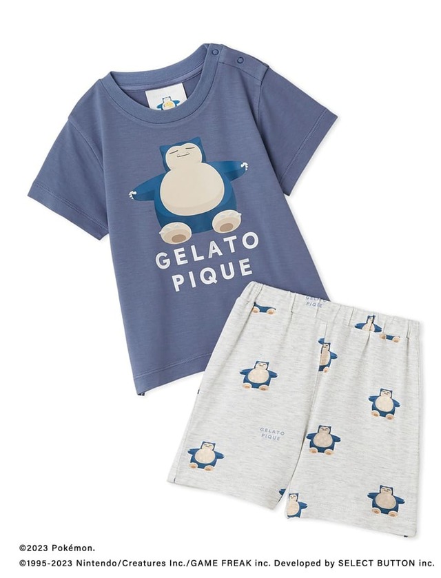 【ポケモンスリープ】【ベビー】接触冷感プリントTシャツ＆ショートパンツセット　カビゴン　￥7,920　サイズ：70 / 80
