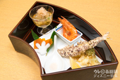 先付〜車海老の艶煮 唐墨 蕗の薹の天婦羅｜ゆうがお（10,000円）｜花 Hana｜ディズニーアンバサダーホテル