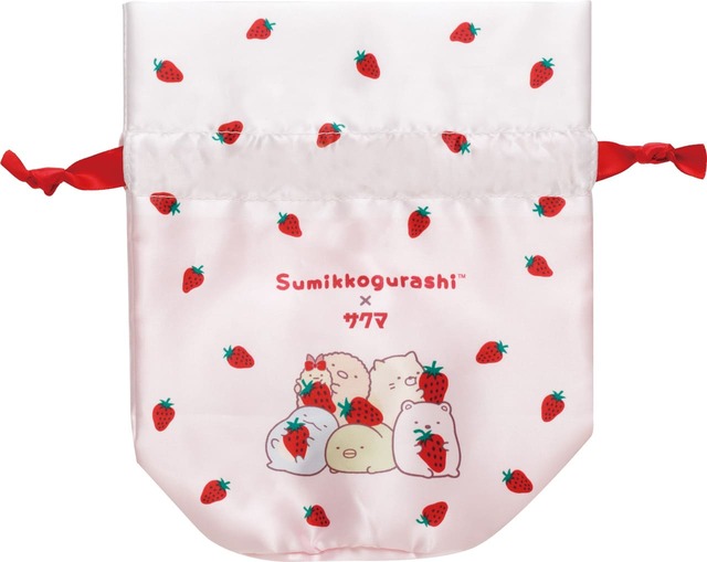 【すみっコぐらし×サクマいちごみるくキャンディ】「巾着」1,650円　リボンがかわいい巾着