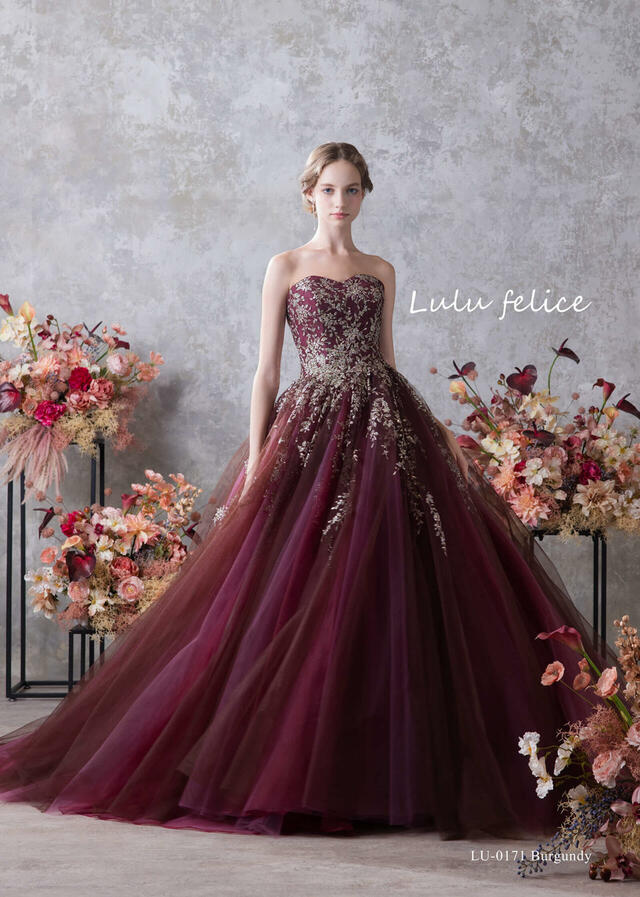 【クラウディア】「Lulu felice(ルル・フェリーチェ)」新作ウェディングドレス|LU-0171_Burgundy