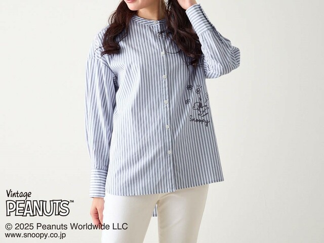 刺繍がかわいいストライプシャツ 「スヌーピー」｜￥6,990（税込）