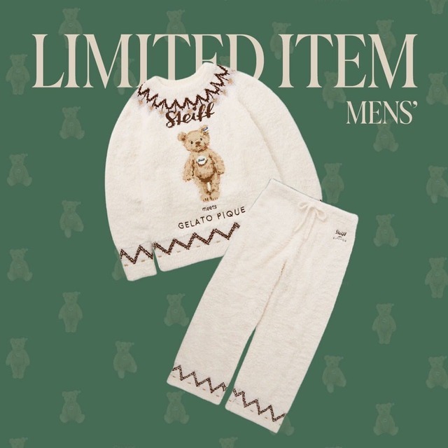 【gelato pique×シュタイフ】「【Steiff】【HOMME】ジェラートJamesフェアアイルジャガードプルオーバー＆ロングパンツセット」¥21,780（期間限定ショップ限定での販売）