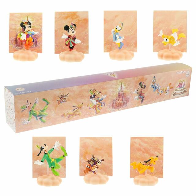 ミニチュアフィギュアコレクションセット 10,500円｜サイズ：（外箱）縦約7×横約57×高さ約9cm、セット内容：1BOX全7種 ※この1BOXで全7種そろえることができます ※価格は、1BOX（全7種）の価格です｜東京ディズニーリゾート40周年“ドリームゴーラウンド”スペシャルグッズ｜発売日：2023年4月10日（月）｜販売店舗：東京ディズニーランド「グランドエンポーリアム」、東京ディズニーシー「エンポーリオ」