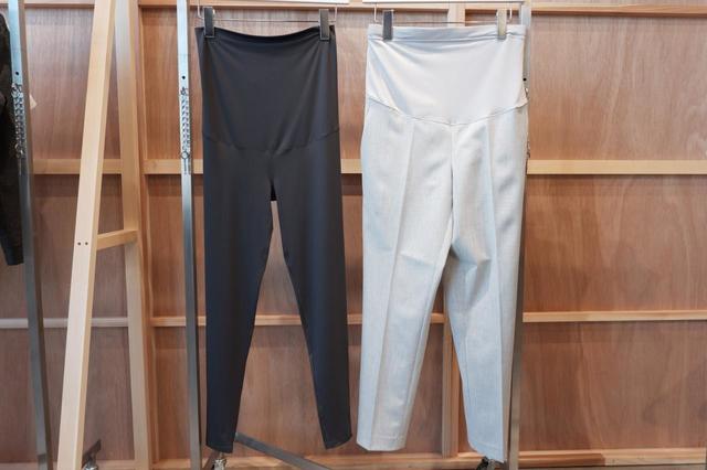 エアリズムUVカットマタニティ レギンス（10分丈）¥1,500 、スマートアンクルマタニティパンツ（2WAYストレッチ）￥3,990 