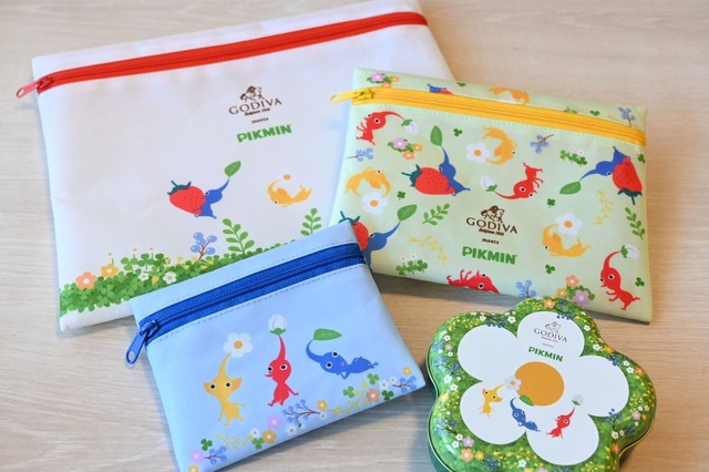 【「ゴディバ meets ピクミン」コレクション】用途によって使い分けられる、サイズ違いのポーチが便利！